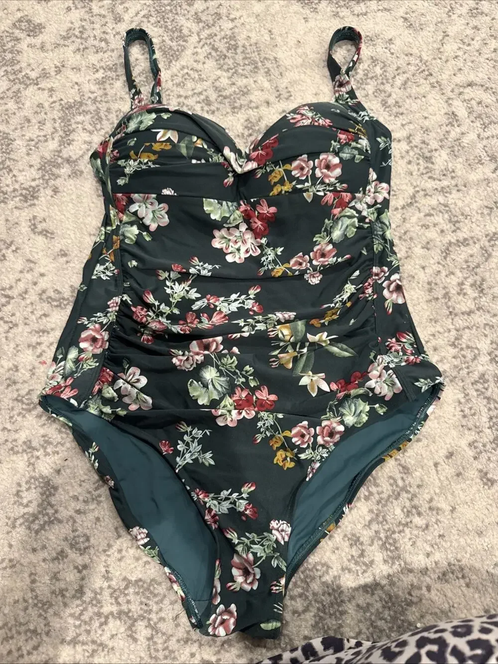 2 Nip Tuck Swim Blue Floral Green OnePiece Swimsuit Adjustable Straps Size 10